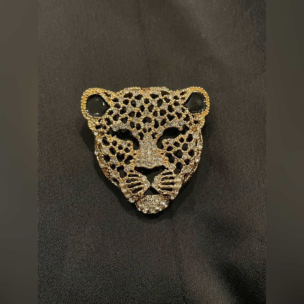 Gold and Black Leopard Face Brooch